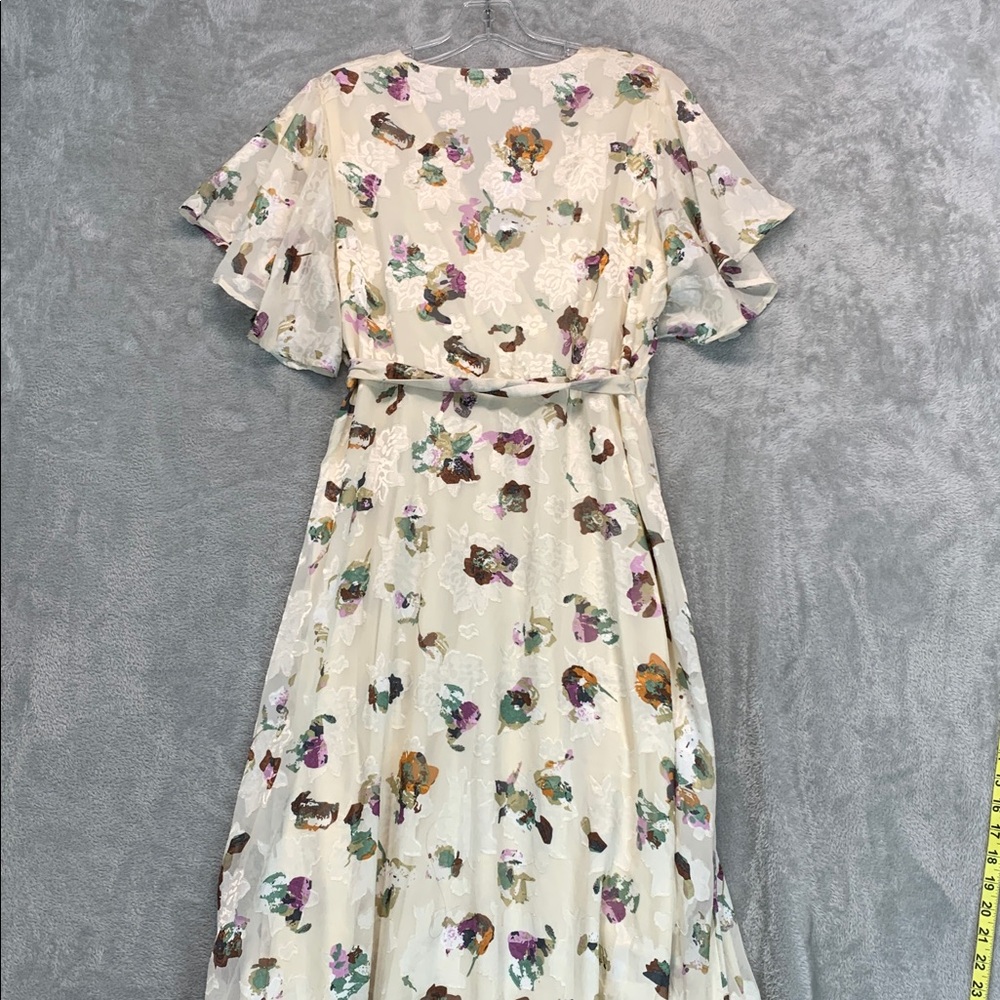 NWOT Wrap Bridesmaid Wedding Guest Cream Floral Ruffle Sleeve Maxi Dress Size XL - Picture 8 of 9